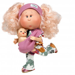 Papusa Nines D'Onil, Mia, cu parul blond, cu bebe, cu articulatii, cu miros de vanilie, 30 cm - Img 2