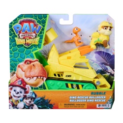 PATRULA CATELUSILOR FILMUL CU DINOZAURI SET DINO VEHICUL BULDOZER CU FIGURINA RUBBLE SI ACCESORII 15CM