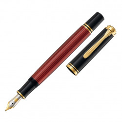 Stilou Pelikan Souveran M600 F, penita aur 14K, accesorii placate cu aur 24K, corp negru-rosu - Img 4