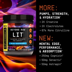 Beyond Raw Lit V2 Pre-workout With Crisp Blue Raspberry Flavor, Pre-workout Cu Aroma De Zmeura Albastra, 479.7 G - Img 4