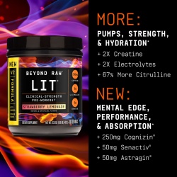 Beyond Raw Lit V2 Pre-workout With Strawberry Lemonade Flavor, Pre-workout Cu Aroma De Limonada De Capsuni, 492 G - Img 3