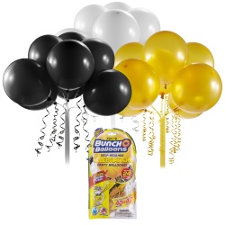 Bunch o Balloons - Set baloane de petrecere si rezerve, Negru, Auriu, Alb, 24 baloane