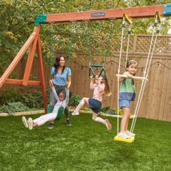 Complex de joaca din lemn Odyssey cu 3 tobogane si leagane 2 in 1 Kidkraft - Img 5