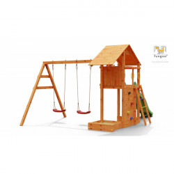 Complex joaca din lemn Smart 2 cu leagane, zid de catarat si turn Fungoo - Img 1