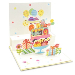 Felicitare POP-UP zi de nastere, cu modele asortate cu detalii aurii pe exteriorul felicitarii - 13.5 x 13.5 cm (48 buc/display) - Img 6