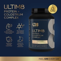 Gr8 Lifestyle Ultim8 Protein And Colostrum Complex With Vanilla Creme Flavor, Proteina Si Complex Cu Colostru, Cu Aroma De Crema De Vanilie, 1.15 Kg - Img 4