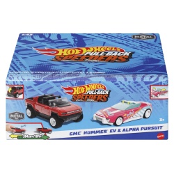 HOT WHEELS SET 2 MASINUTE METALICE PULL BACK GMC HUMMER EV SI ALPHA PURSUIT 1:43