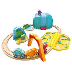 Jucarie din lemn - Set tren si dinozauri (27 piese) - Img 1