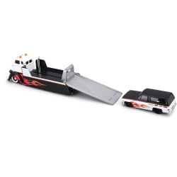 MAISTO DESIGN ELITE TRANSPORT SET CAMION CU RAMPA COE FLATBED SI MASINUTA CHEVROLET K5 BLAZER 1979 SCARA 1 LA 64 - Img 4