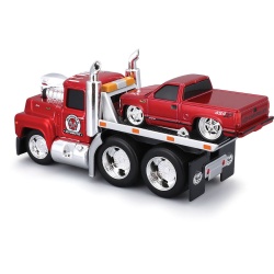 MAISTO MUSCLE TRANSPORTS SET CAMION CU PLATFORMA MACK R685ST FLATBED 1980 SI MASINUTA CHEVROLET 454 SS PICKUP 1993 SCARA 1 LA 64 - Img 8