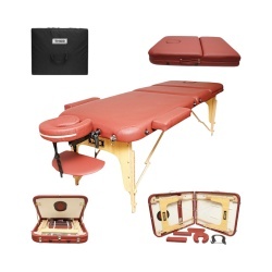 Masa de masaj pliabila, 3 zone, cadru lemn, spuma 5cm, inaltime 55-76cm, piele ecologica, dimensiuni 60x213cm, culoare Burgundy - Img 2