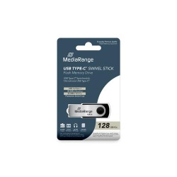 MediaRange USB 3.2 Gen 1 Type-C Flash Memory Drive, Swivel Housing, Black/Silver, 128GB