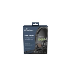 MediaRange Wireless ENC Stereo Headset with rotatable microphone arm, Function Buttons, Rechargeable 400mAh Battery, 2-Device Pairing (BT Ver. 5.2), Black