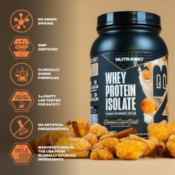 Nutrabio Whey Protein Isolate Cinnamon Sugar Donut, Izolat De Proteina Din Zer Cu Aroma De Gogosi Cu Scortisoara Si Zahar, 907g - Img 4