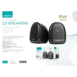 OMEGA SPEAKERS STEREO 2.0 6W RMS USB 3.5 mm Audio Black Elipse