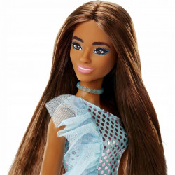 Papusa barbie tinute stralucitoare satena cu rochita blue - Img 4