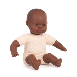 Papusa bebelus african 32 cm in cutie, cu corp moale