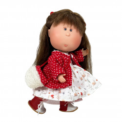 Papusa Nines D'Onil, Mia, cu parul saten si palton rosu, cu articulatii, cu miros de vanilie, 30 cm - Img 2
