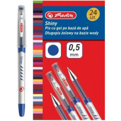 Pix cu gel shiny, 0,5 mm, albastru, display 24 bucati