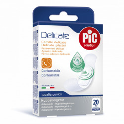 Plasturi piele sensibila PIC SOLUTION DELICATE 19x72mm cu solutie antibacteriana 20 buc/cut