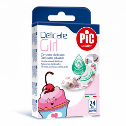 Plasturi piele sensibila PIC SOLUTION DELICATE GIRL pentru copii 19x72mm cu solutie antibacteriana 24 buc/cut