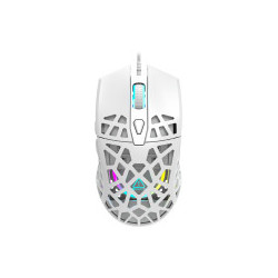 Puncher GM-20 High-end Gaming Mouse with 7 programmable buttons, Pixart 3360 optical sensor, 6 levels of DPI and up to 12000, 10 million times key life, 1.65m Ultraweave cable, Low friction with PTFE feet and colorful RGB lights, white, size:126x67.5x39.5