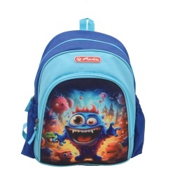 RUCSAC HERLITZ COOL: USOR, POLIESTER RECICLAT REZISTENT LA APA, BRETELE CAPTUSITE SI AJUSTABILE, BUZUNARE LATERALE, MOTIV BLUE MONSTER