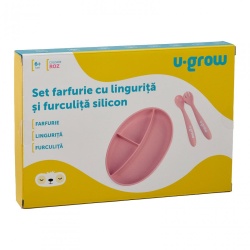 Set farfurie si lingurita silicon, roz - Img 3