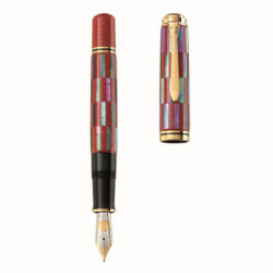 Stilou editie limitata souveran m1000 raden red infinity, penita m din aur de 18k, accesorii placate cu aur, corp lucrat manual innobilat cu