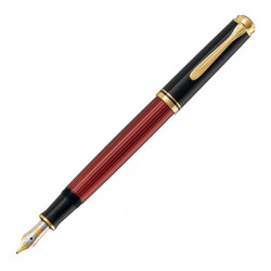 Stilou Pelikan Souveran M600 F, penita aur 14K, accesorii placate cu aur 24K, corp negru-rosu - Img 1