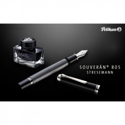 Stilou Pelikan Souveran M805 Streseman F, penita aur 18K, accesorii placate cu aur, corp negru/dungi - Img 6