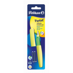 Stilou twist galben neon, cu grip ergonomic, 2 rezerve albastre, blister