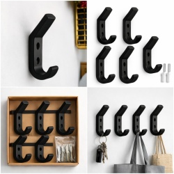 Cârlig Perete Negru Set 5 Buc HookBlack Material Solid Rezistent Design Minimalist Hol Baie Bucătărie Fabricat România - Img 2