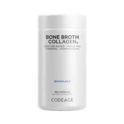 Codeage Bone Broth Collagen Peptides, Peptide Din Colagen De Tipul I, Ii & Iii Din Fiertura De Oase Cu Turmeric Si Ashwagandha, 180 Cps