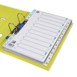 INDEX PLASTIC NUMERIC OXFORD A4 1-12, 12 FILE/SET, 11 PERFORATII PENTRU INDOSARIERE, INCLUDE CUPRINS, CULOARE ALB