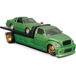 MAISTO DESIGN ELITE TRANSPORT SET CAMION CU RAMPA MAISTO FLATBED SI MASINUTA BUICK REGAL T TYPE 1987 SCARA 1 LA 64 - Img 4