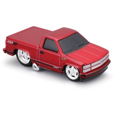 MAISTO MUSCLE TRANSPORTS SET CAMION CU PLATFORMA MACK R685ST FLATBED 1980 SI MASINUTA CHEVROLET 454 SS PICKUP 1993 SCARA 1 LA 64 - Img 5