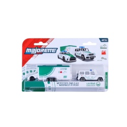 MAJORETTE SET REMORCA DE POLITIE DUBAI DELUXE MERCEDES AMG G63 SI MASINUTA NISSAN GT-R R35