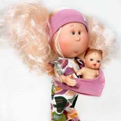 Papusa Nines D'Onil, Mia, cu parul blond, cu bebe, cu articulatii, cu miros de vanilie, 30 cm - Img 4