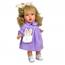 Papusa Nines D'Onil, Susette Plumeti, cu parul blond, cu sunete, cu rochie mov, cu miros de vanilie, 45 cm - Img 1