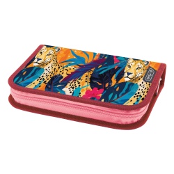 PENAR ECHIPAT 26 PIESE CU 1 CLAPA, INCLUDE ARTICOLE DE COLORIAJ, ARTICOLE PENTRU SCRIS SI STERS, FERMOAR ASCUNS, INTERIOR TEXTIL, DIMENSIUNE 13.5 X 19.5 X 3.5 CM, MOTIV JUNGLE