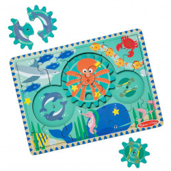 Puzzle educativ din lemn, cu rotite dintate, Oceanul, 8 piese, pentru copii 3 ani+, Melissa&Doug 31003 - Img 1