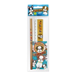 Set scolar Puppy (1 radiera, 1 ascutitoare, 1 rigla de 15 cm, 1 creion, 1 mini blocnotes) - Img 1