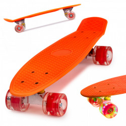 Skateboard Penny Board pentru copii cu roti din cauciuc, iluminate LED, culoare Orange - Img 1