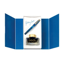 STILOU CLASSIC M200 M, CU PISTON, PENITA DIN OTEL INOXIDABIL PLACAT CU AUR, ACCESORII PLACATE CU AUR, CORPGOLDEN LAPIS + CALIMARA CERNEALA GOLDEN LAPIS 50ML, IN CUTIE CADOU - Img 2