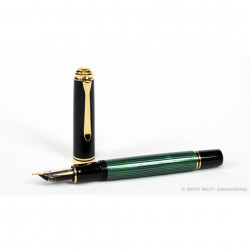 Stilou de lux Pelikan Souveran M1000 F, penita aur 18K, accesorii placate cu aur 18K, corp negru-verde - Img 3