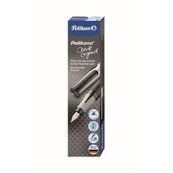 STILOU PELIKANO DARK LEGEND, PENITA M, GRIP ERGONOMIC, PENTRU DREPTACI, 1 PATRON MARE ALBASTRU INCLUS, CUTIE CARTON