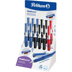 STILOU PELIKANO, PENITA M, GRIP ERGONOMIC, PENTRU DREPTACI, 1 PATRON MARE ALBASTRU INCLUS, CULORI ASORTATE ROSU/NEGRU/ALBASTRU, DISPLAY 12 BUC