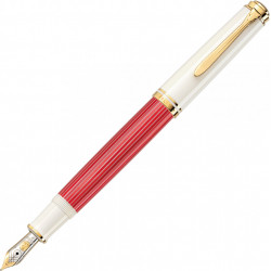 STILOU SOUVERAN M600 EDITIE SPECIALA RED-WHITE, PENITA F AUR 14K, ACCESORII PLACATE CU PALADIU, CORP ROSU-ALB, CUTIE CADOU