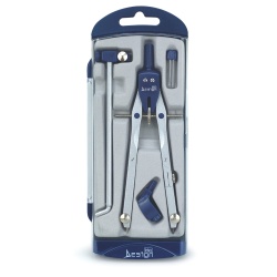 Trusa compas scolar din metal satinat, cu 4 accesorii (blister) - Img 1